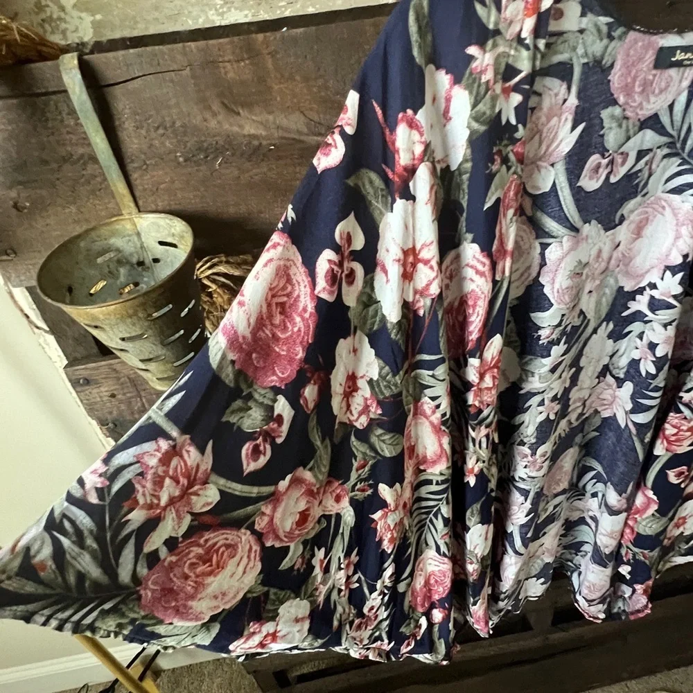 🟠JANICE Open-Front Cardigan in Navy/Floral Print-ONE SIZE
